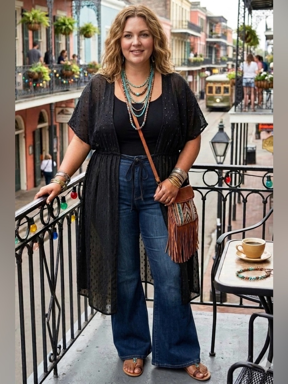 Cato Black Sheer Textured Tie Front Duster Kimono